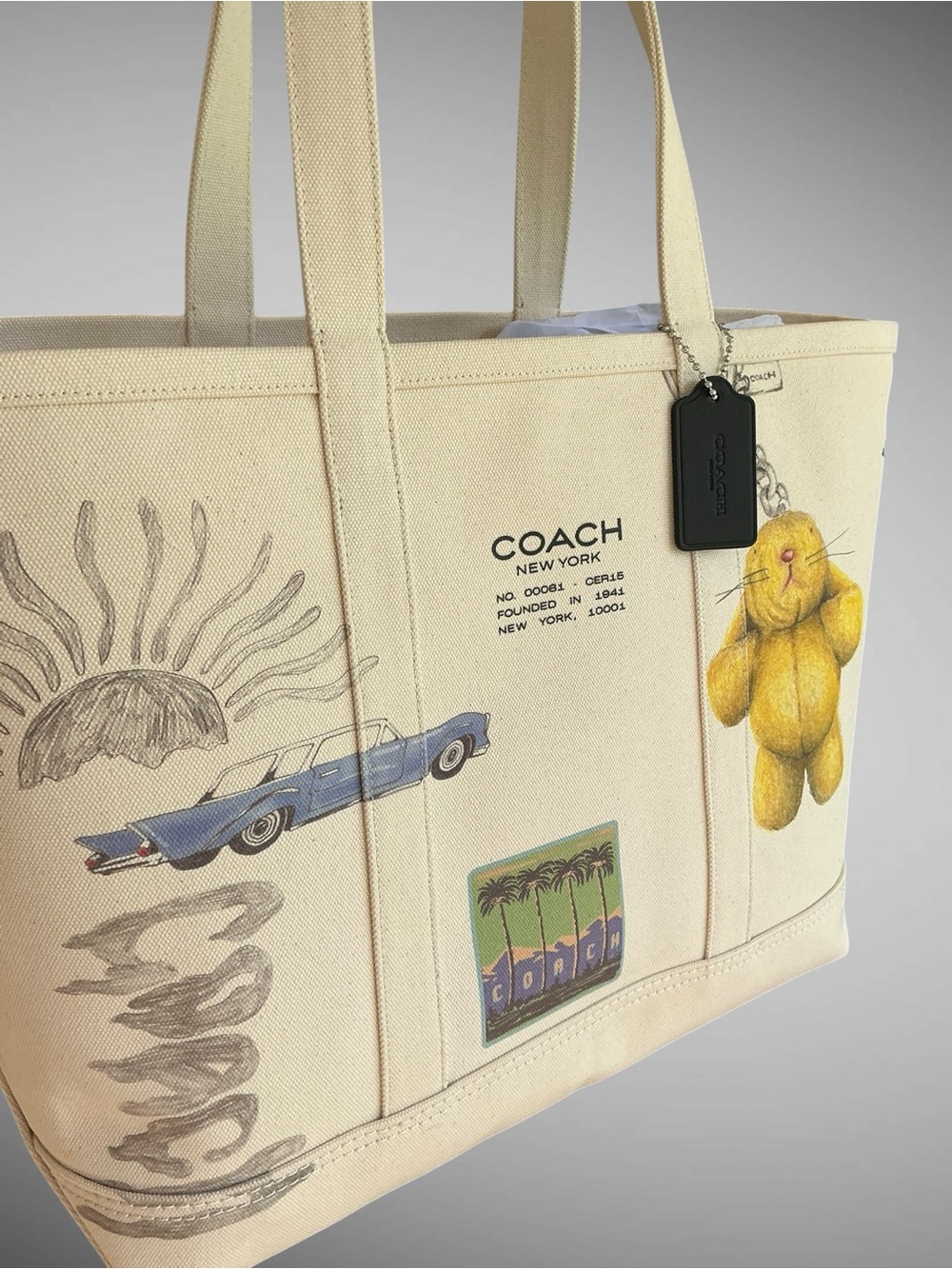 Coach Utility Tote Sketch Print Canvas Leather Laptop Bag NWT